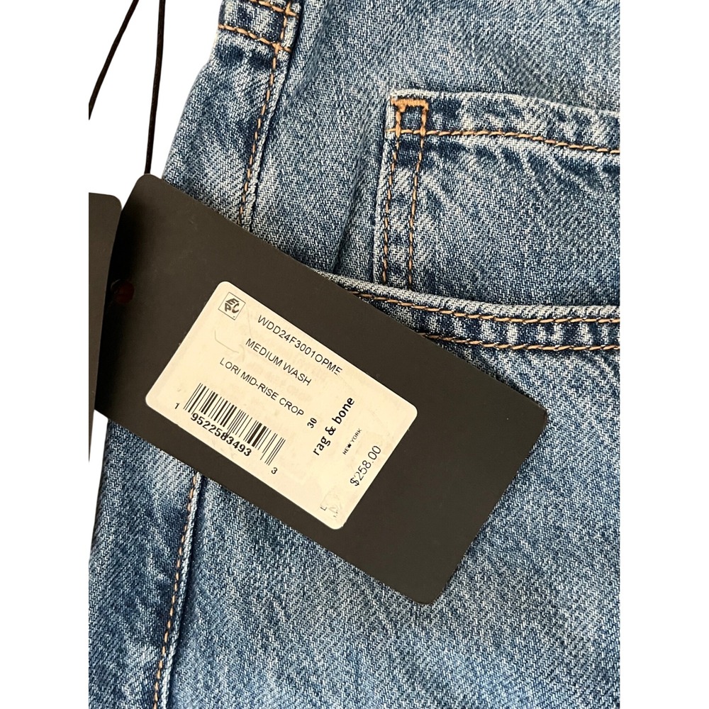 Rag Bone Lori Mid Rise Crop ‎ Wide Leg Jeans Medium Wash Denim Size 30 - Picture 3 of 9